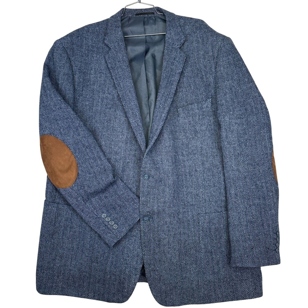 Zenbriele Wool Herringbone Blazer‎ Navy Blue Mixed Silver Elbow Patch size L50